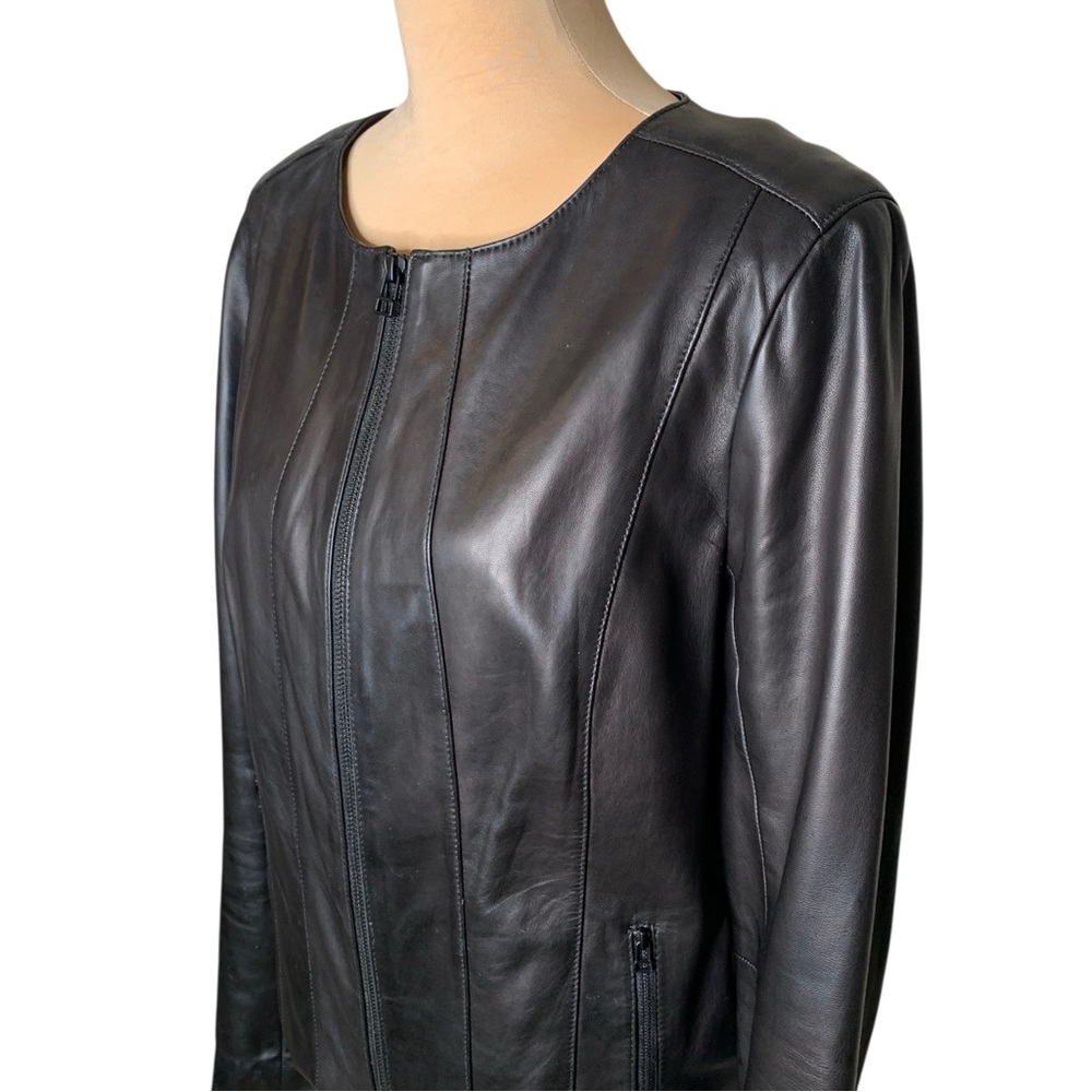 Halogen Collarless Leather Jacket M Zip Sleeves E… - image 4